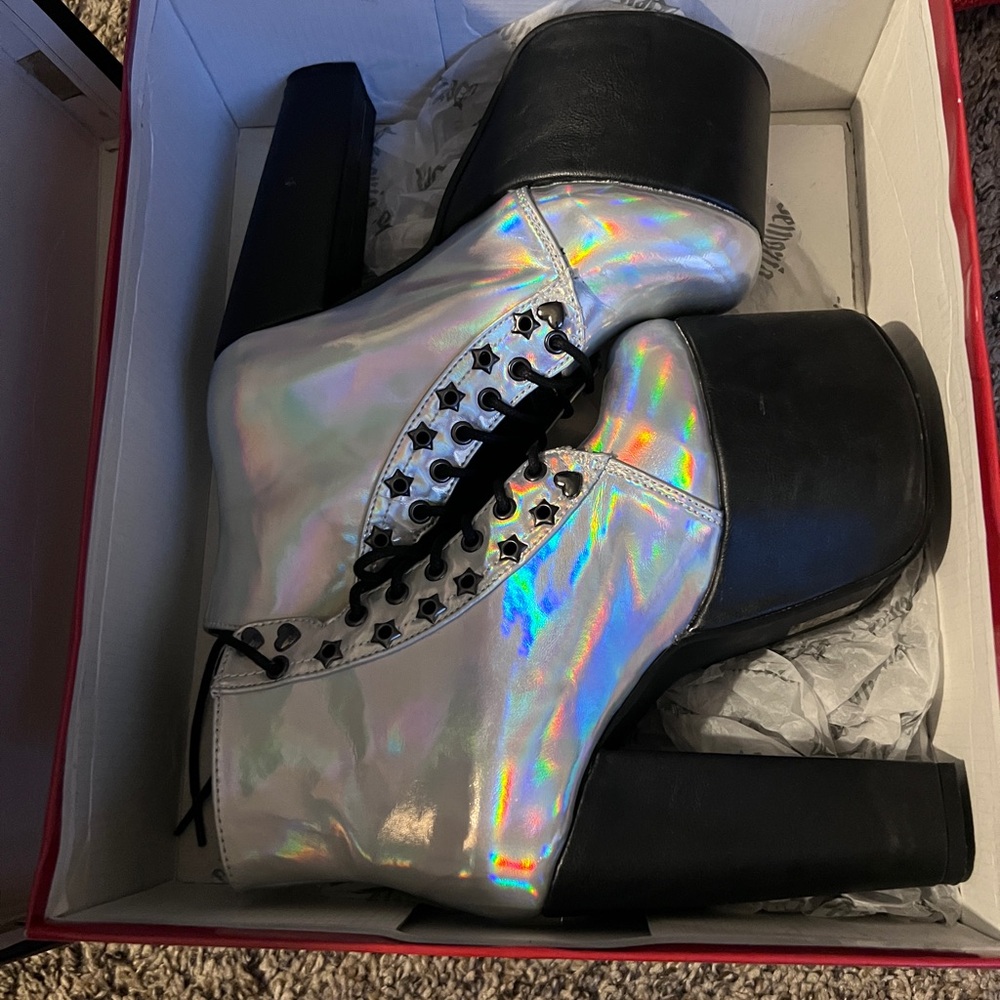 Holographic Platform Ankle Boots